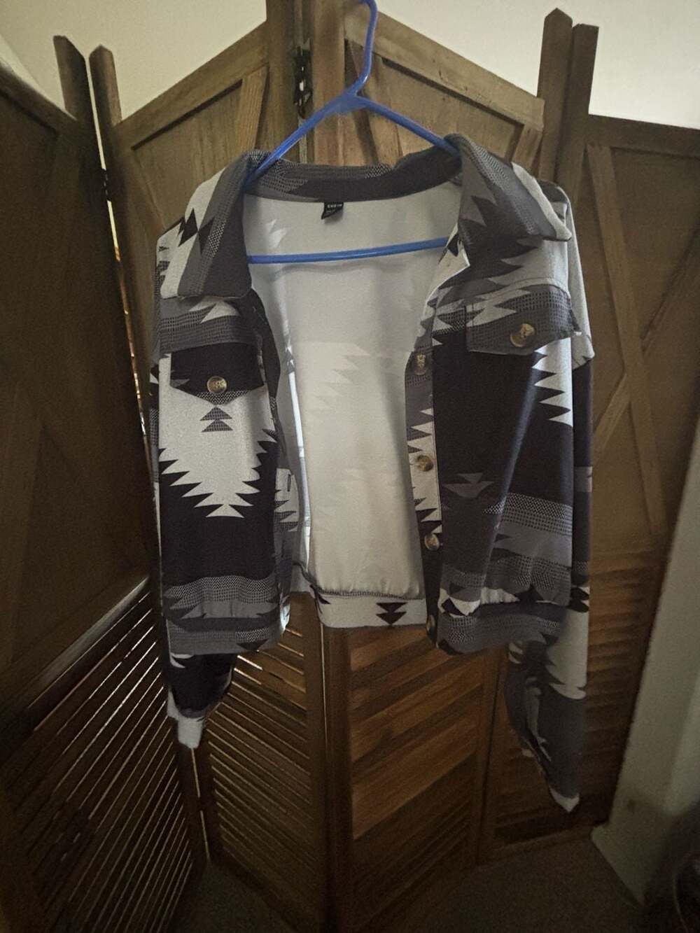 SHEIN LUNE Geo Print Drop Shoulder Cropped Jacket